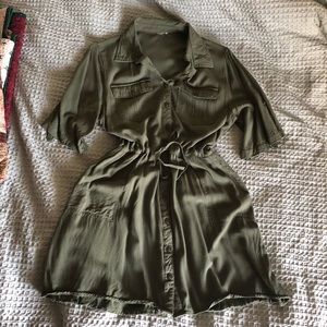 Olive green military drawstring shirt dress